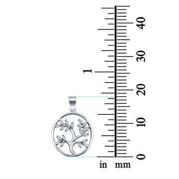 Silver Round Tree of Life Charm Pendant Simulated Cubic Zirconia 925 Sterling Silver